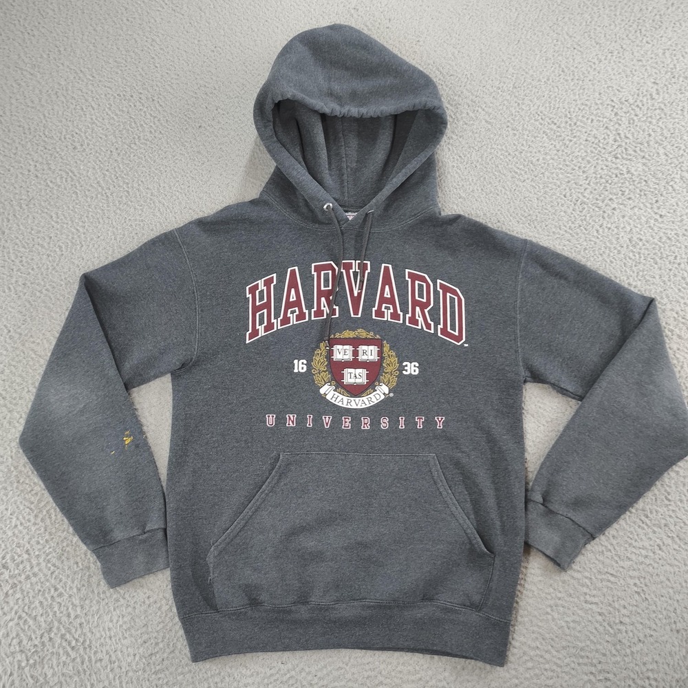 Harvard Crimson Hoodie Sweatshirt Mens Small Gray NCAA College Jerzees Pullover